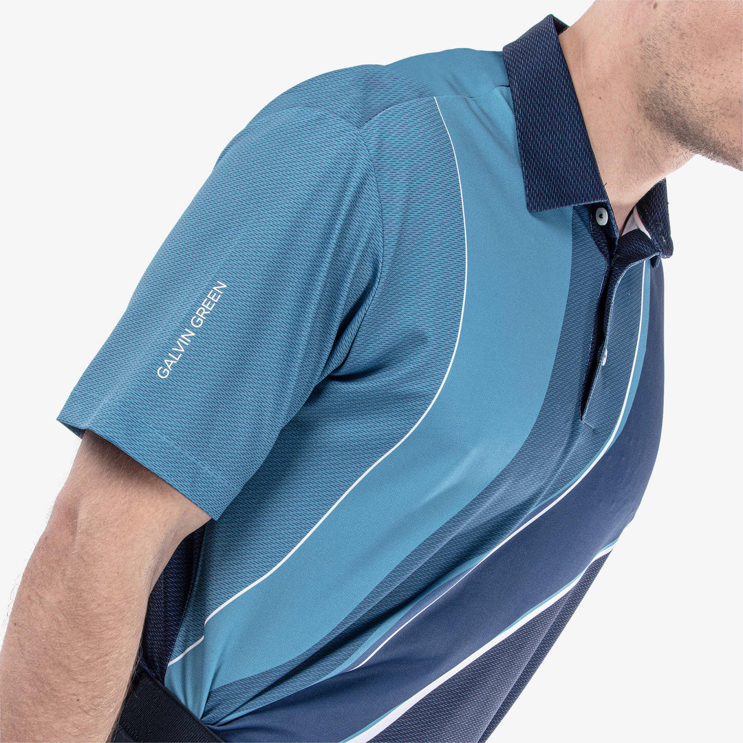 Mico is a Breathable short sleeve golf shirt for Men in the color Ensign Blue/Niagra Blue/Navy(3)