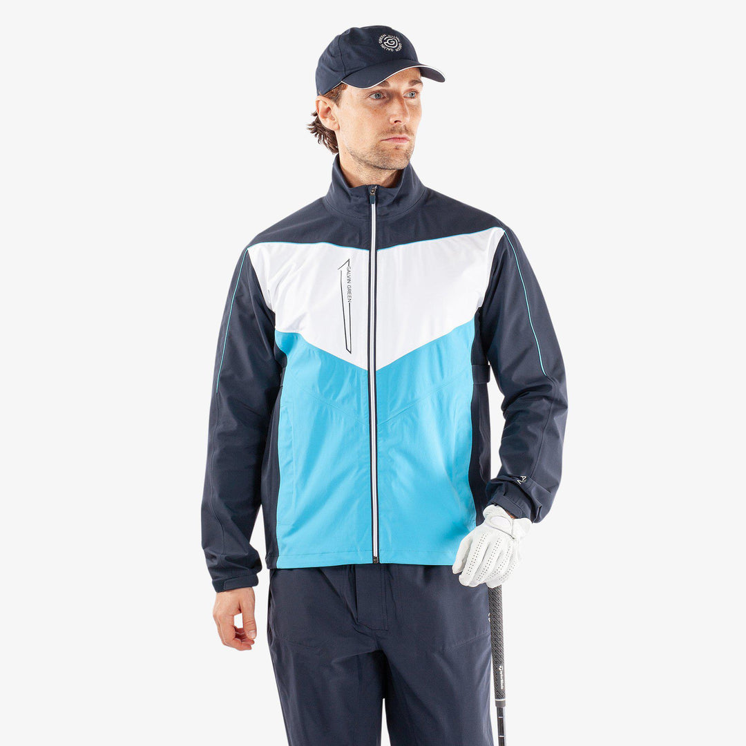Armstrong is a Waterproof jacket for  in the color Navy/Aqua/White(1)
