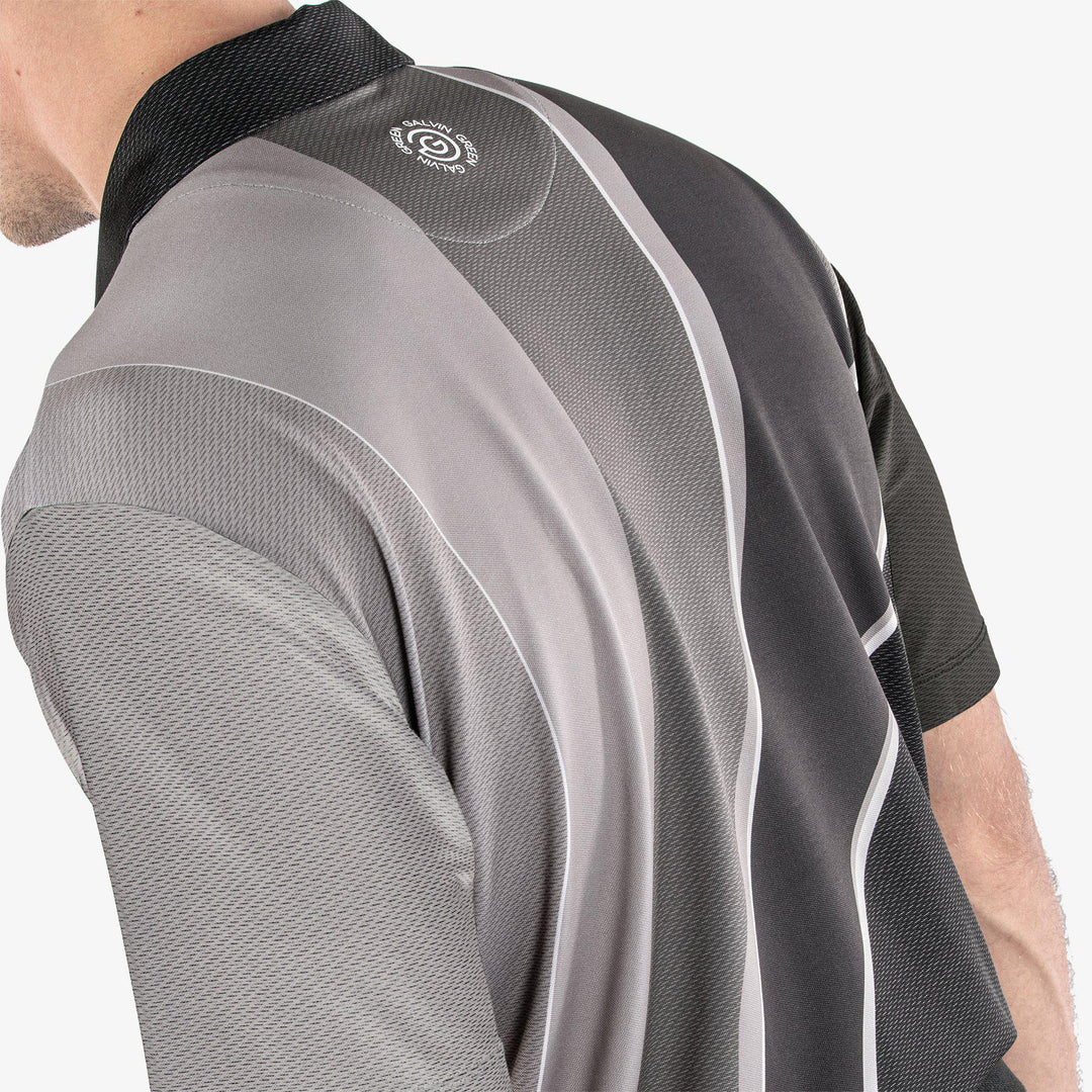 Mico is a Breathable short sleeve golf shirt for Men in the color Sharkskin/Forged Iron/Black(5)