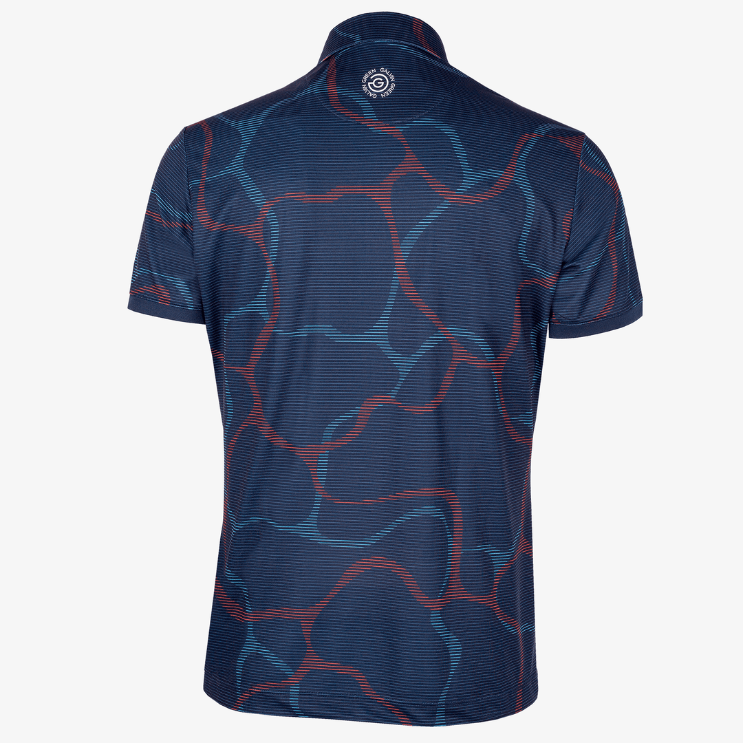 Markos is a Breathable short sleeve golf shirt for Men in the color Navy/Orange(8)