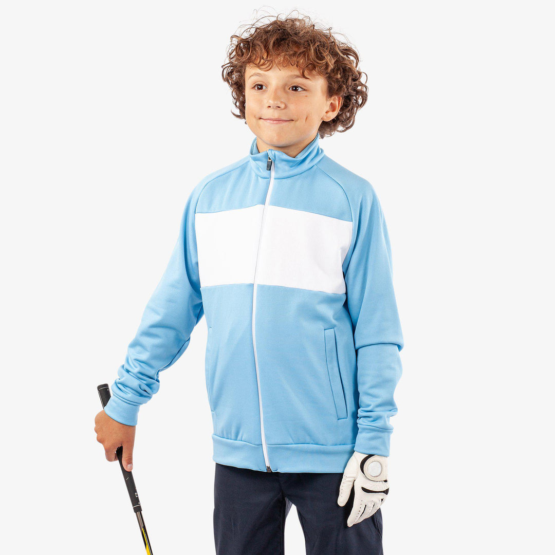 Rex is a Insulating golf mid layer for Juniors in the color Alaskan Blue/White(2)