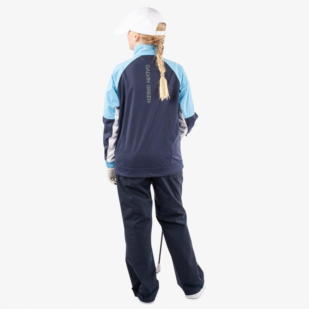 Remi is a Windproof and water repellent golf jacket for Juniors in the color Navy/Alaskan Blue/Wh(8)