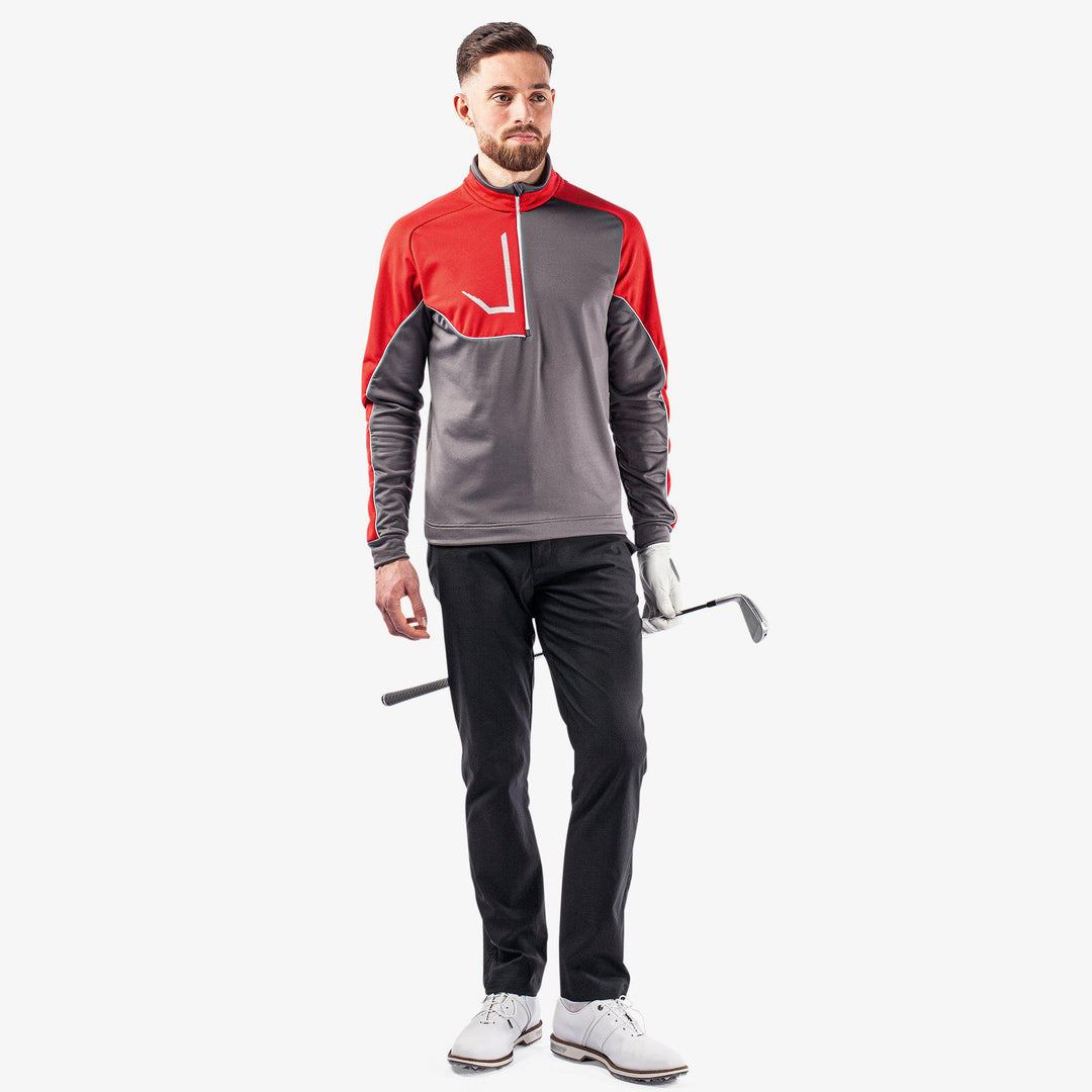 Daxton is a Insulating golf mid layer for Men in the color Forged Iron/Red/White (2)