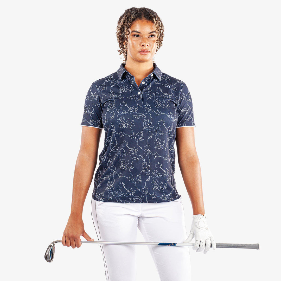 Mallory is a Breathable short sleeve golf shirt for Women in the color Navy/White(1)