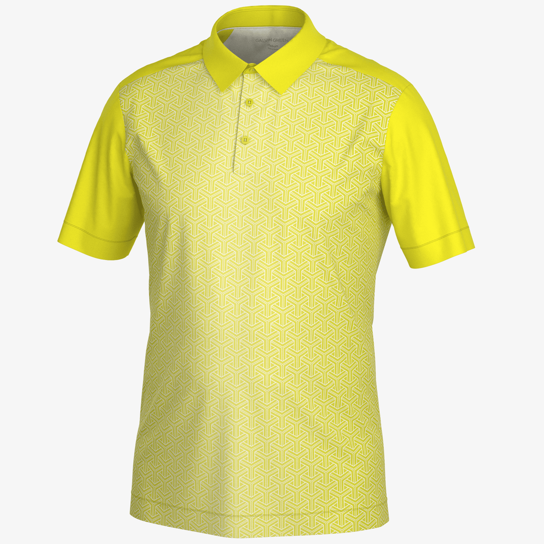 Mile is a Breathable short sleeve golf shirt for Men in the color Sunny Lime/White(0)
