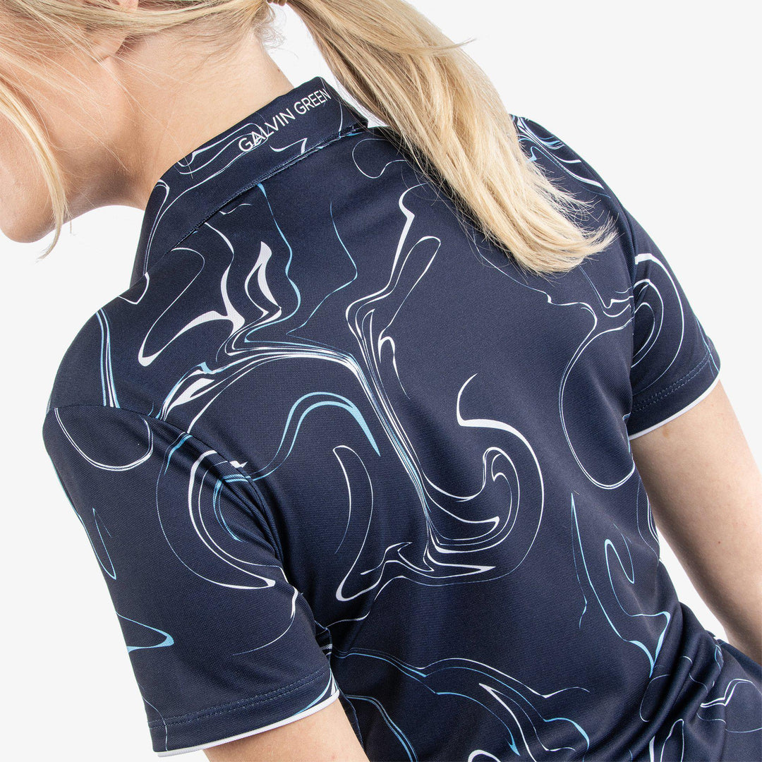 Malena is a Breathable short sleeve golf shirt for Women in the color Navy/White/Blue Bell(7)