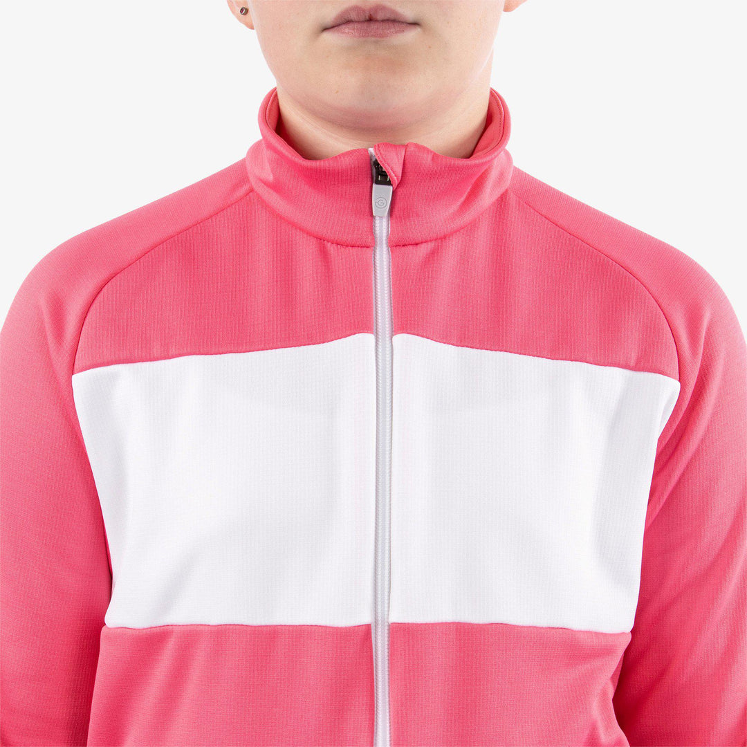 Rex is a Insulating golf mid layer for Juniors in the color Camelia Rose/White(4)