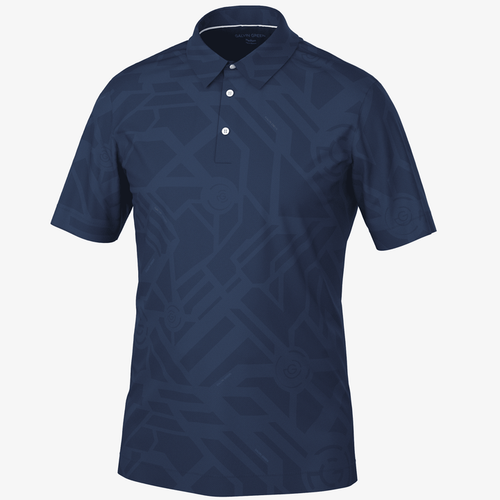 Maze is a Breathable short sleeve golf shirt for Men in the color Navy(0)