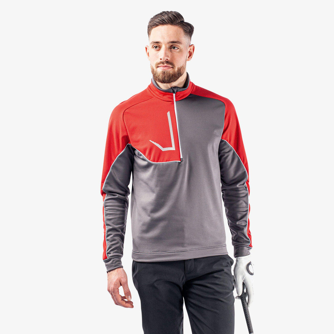 Daxton is a Insulating golf mid layer for Men in the color Forged Iron/Red/White (1)