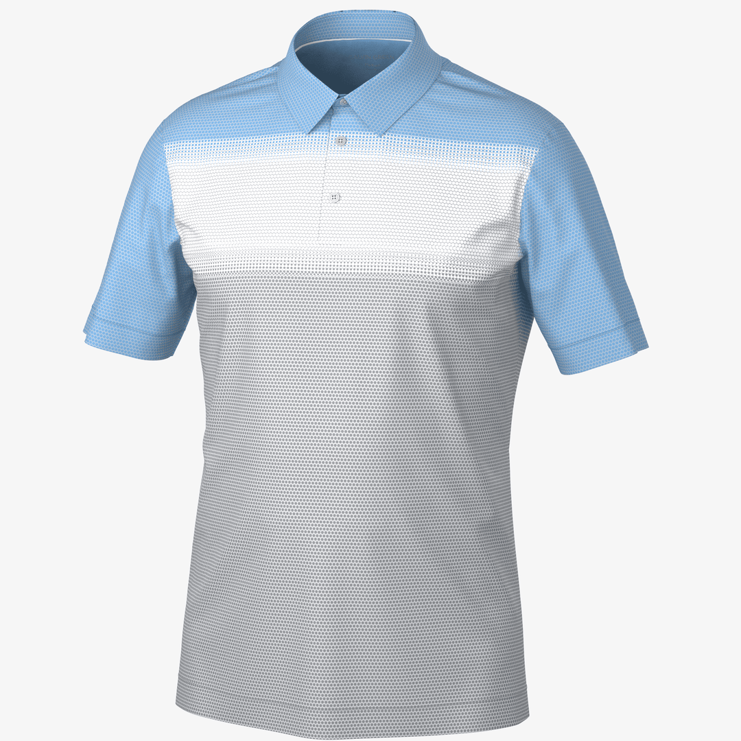 Mo is a Breathable short sleeve golf shirt for Men in the color Cool Grey/White/Alaskan Blue(0)