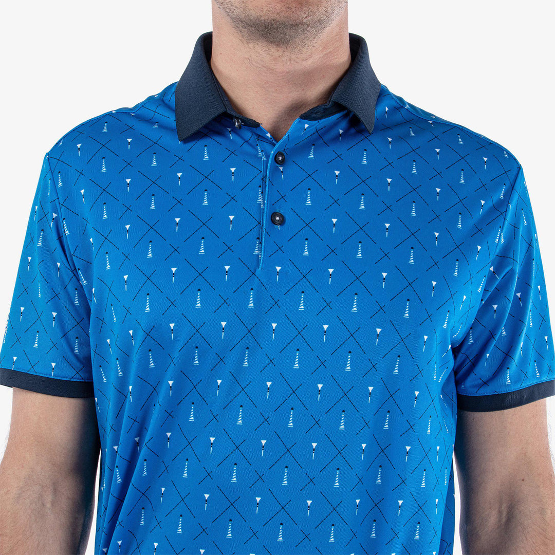 Manolo is a Breathable short sleeve golf shirt for Men in the color Blue/White/Navy(4)