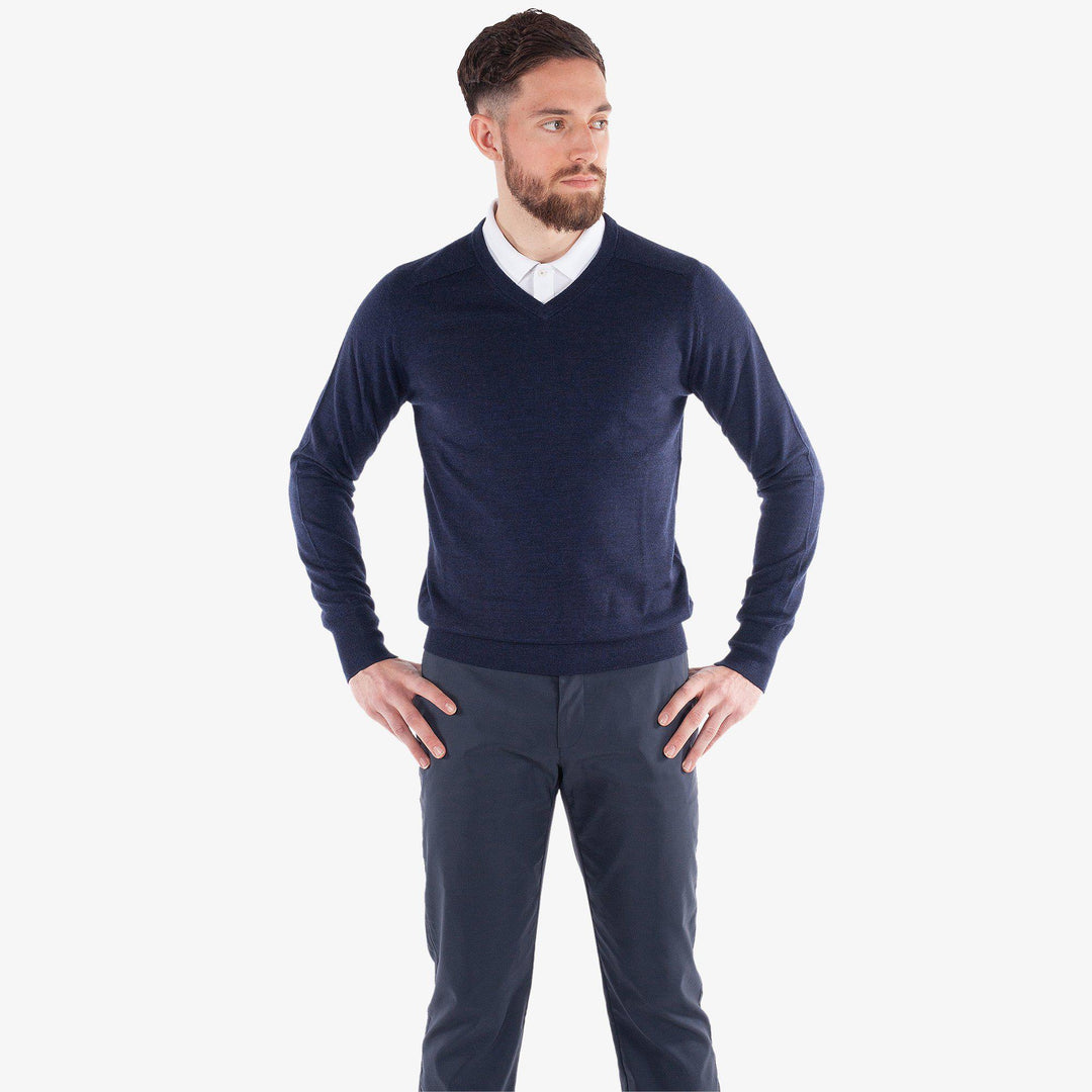 Carl is a Merino golf sweater for Men in the color Navy melange(2)