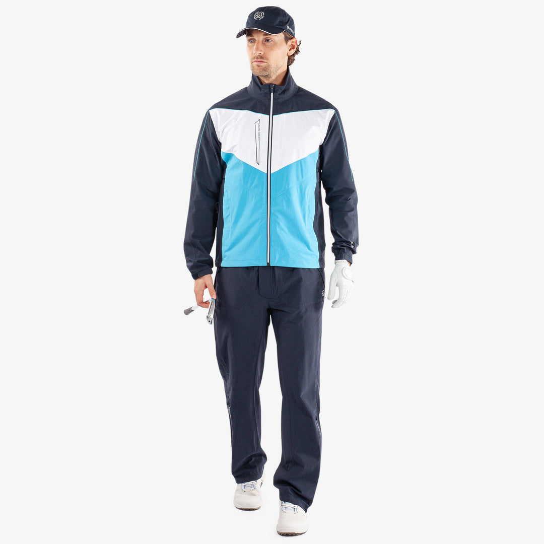 Armstrong is a Waterproof jacket for  in the color Navy/Aqua/White(2)
