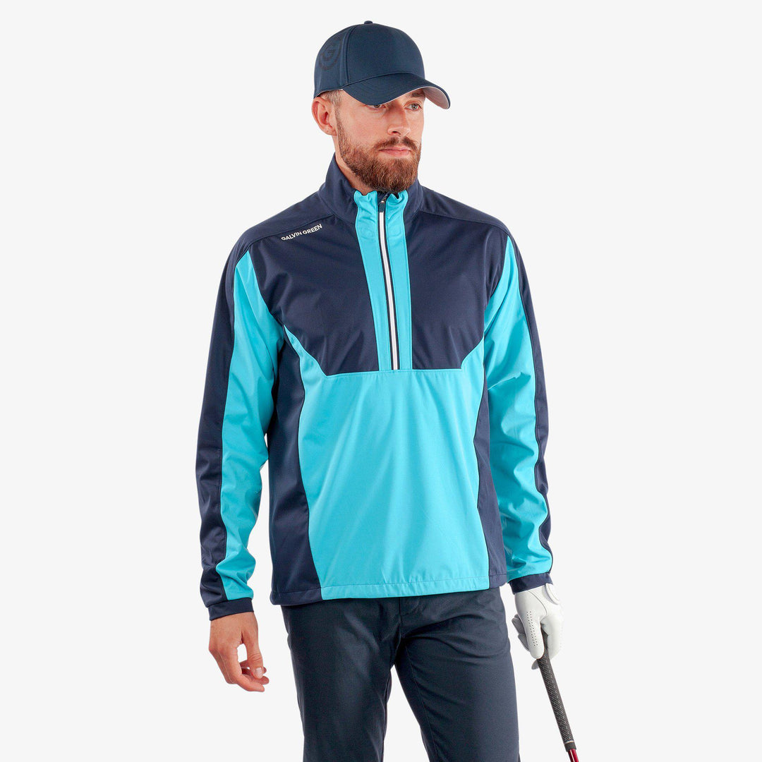 Lawrence is a Windproof and water repellent jacket for  in the color Aqua/Navy(1)