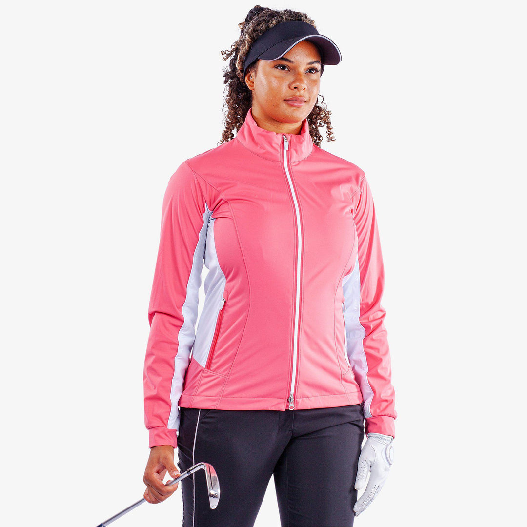 Larissa is a Windproof and water repellent golf jacket for Women in the color Camelia Rose/White(1)