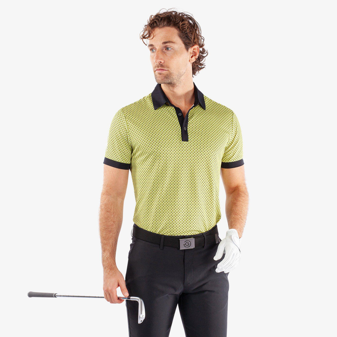Mate is a Breathable short sleeve golf shirt for Men in the color Sunny Lime/Black(1)