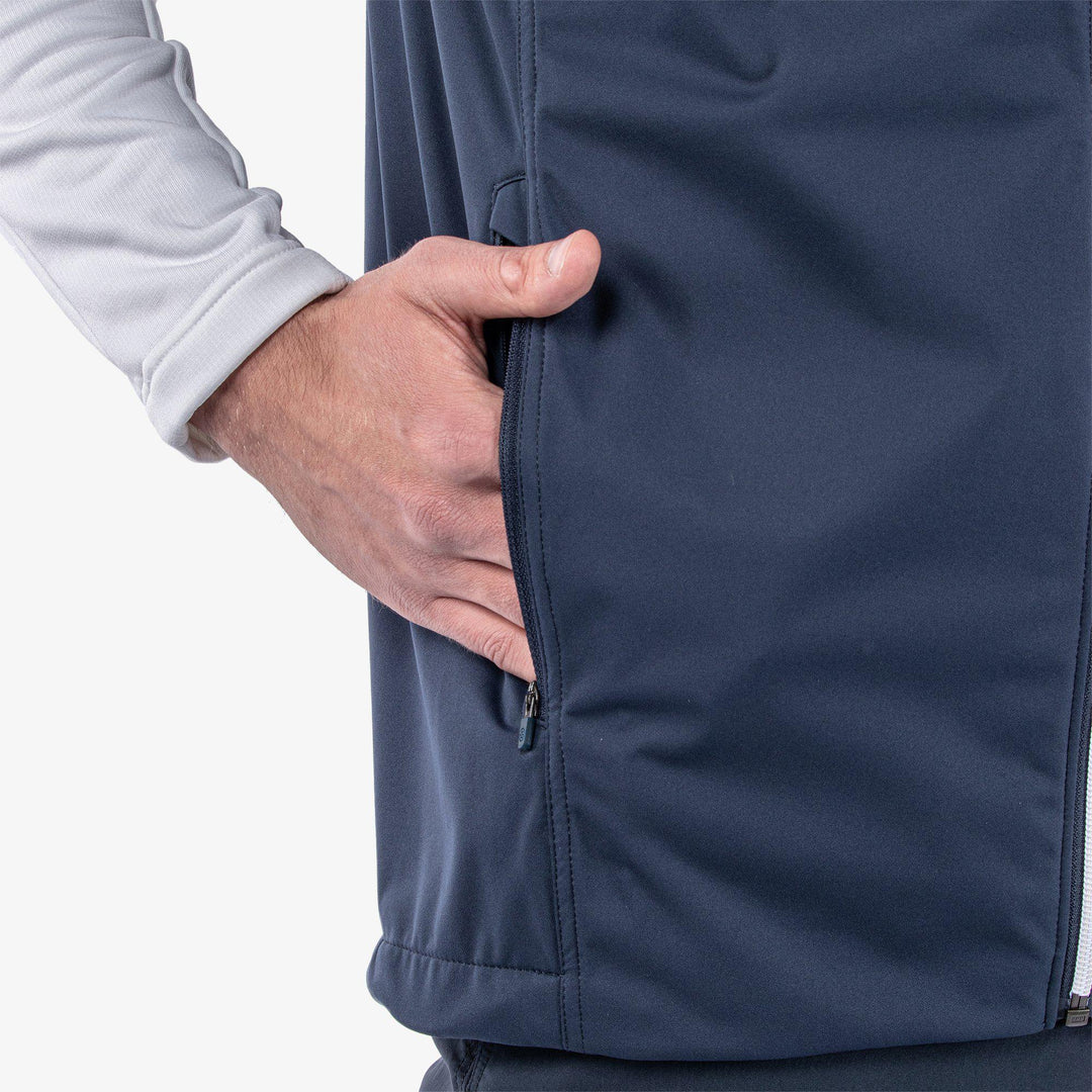 Lathan is a Windproof and water repellent golf vest for Men in the color Navy/White(5)
