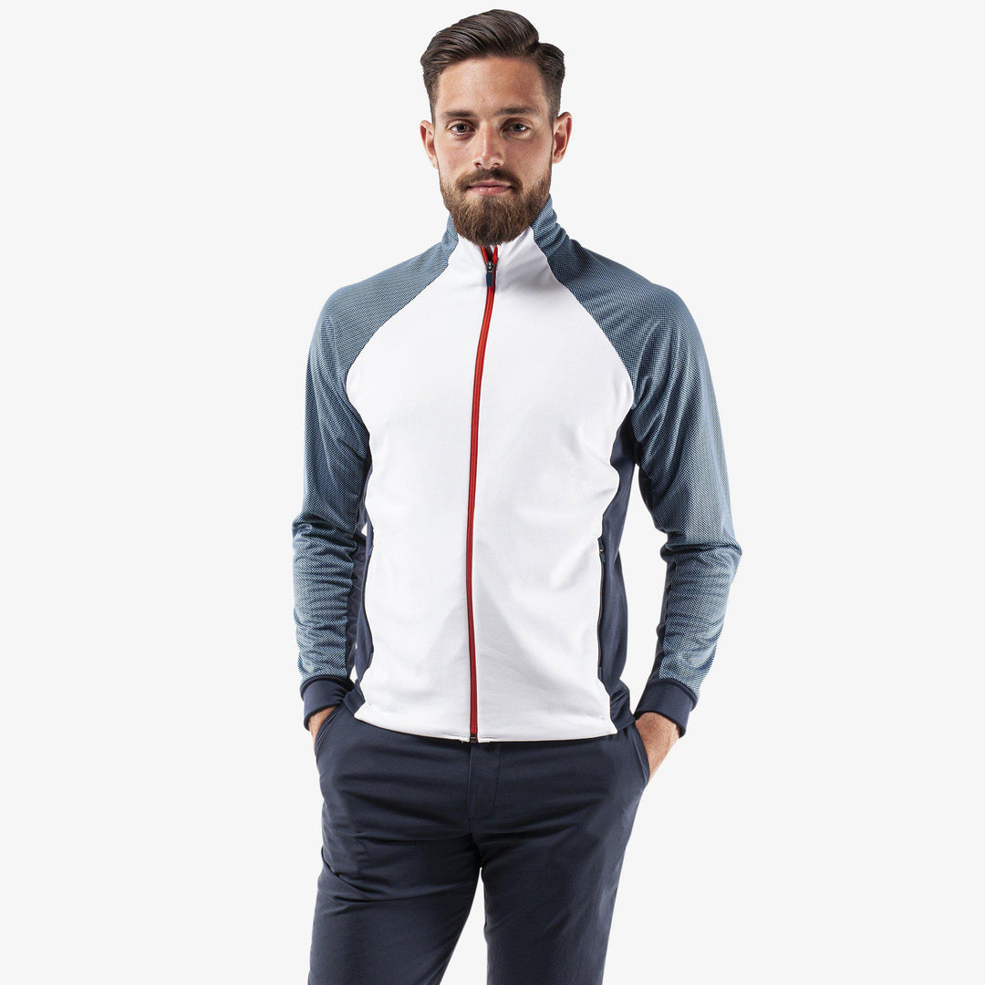 Donald is a Insulating golf mid layer for Men in the color White/Navy/Orange(1)