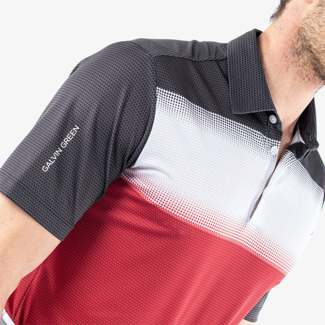 Mo is a Breathable short sleeve golf shirt for Men in the color Red/White/Black(3)