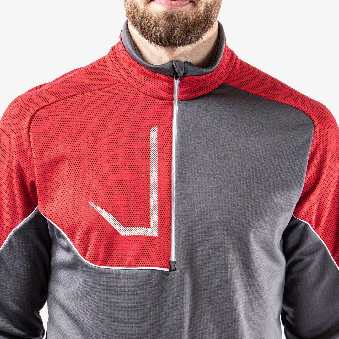 Daxton is a Insulating golf mid layer for Men in the color Forged Iron/Red/White (3)