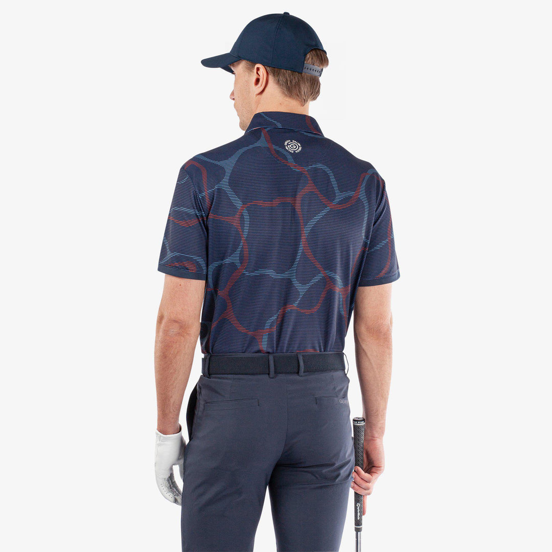 Markos is a Breathable short sleeve golf shirt for Men in the color Navy/Orange(5)
