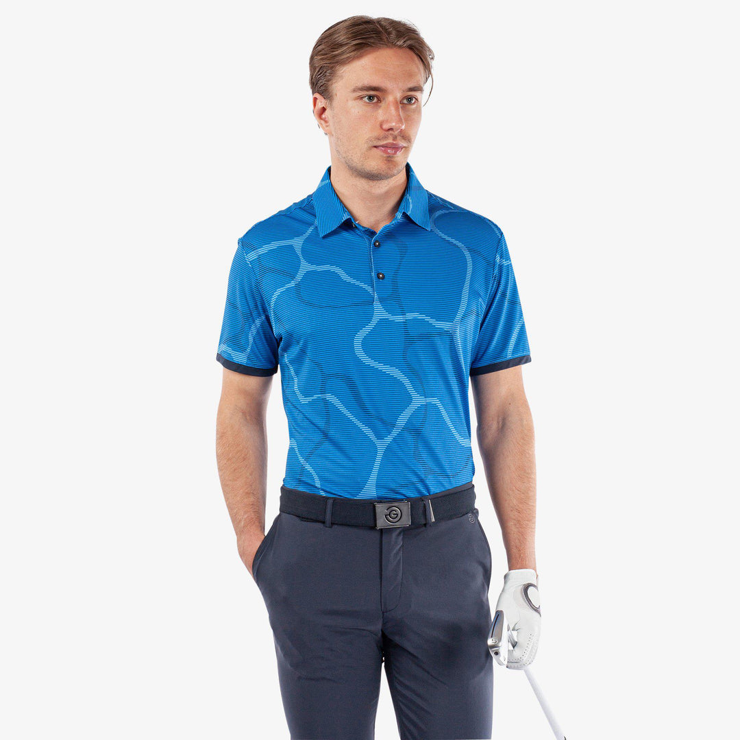 Markos is a Breathable short sleeve golf shirt for Men in the color Blue/Navy(1)
