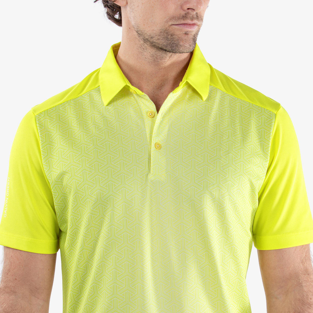 Mile is a Breathable short sleeve golf shirt for Men in the color Sunny Lime/White(3)