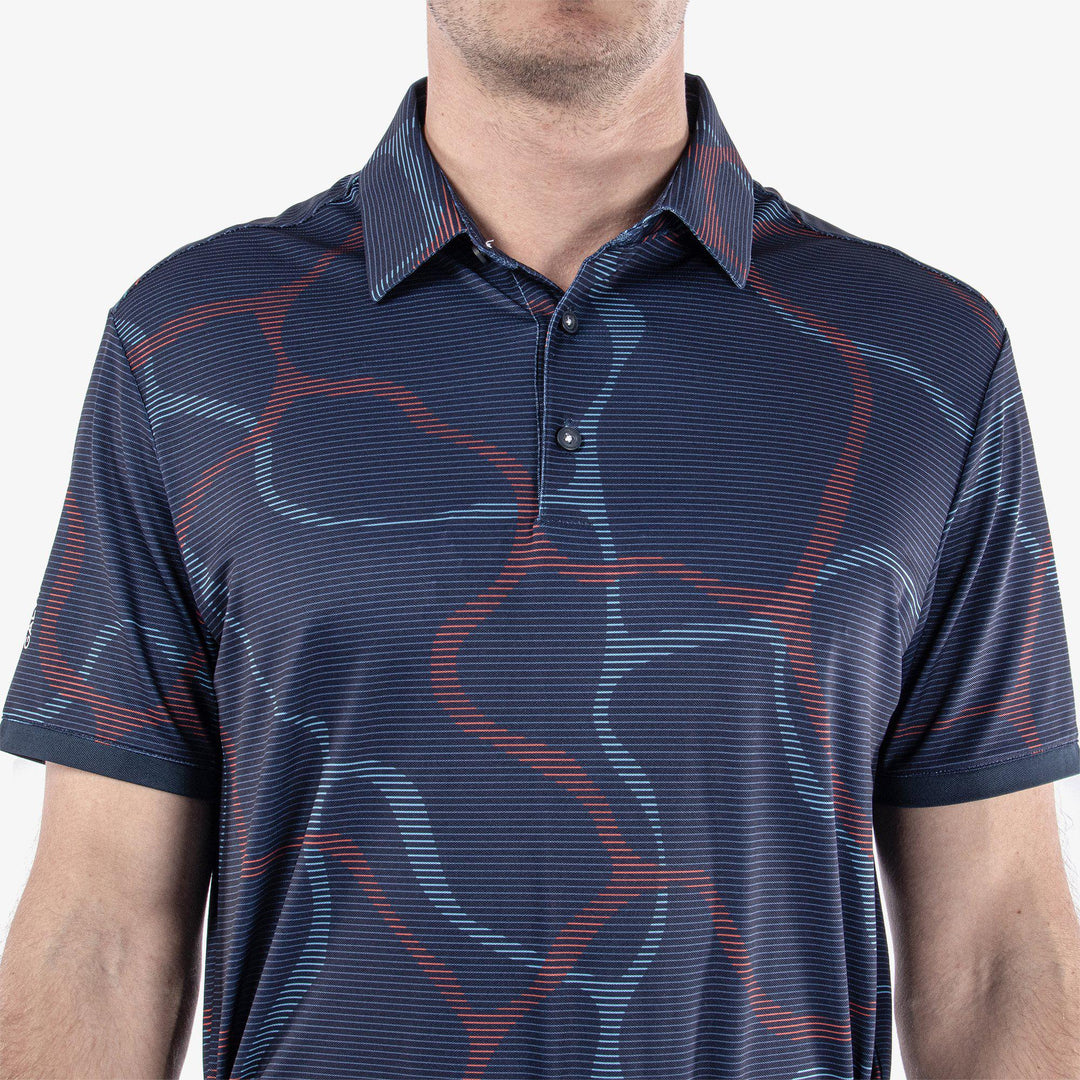 Markos is a Breathable short sleeve golf shirt for Men in the color Navy/Orange(4)