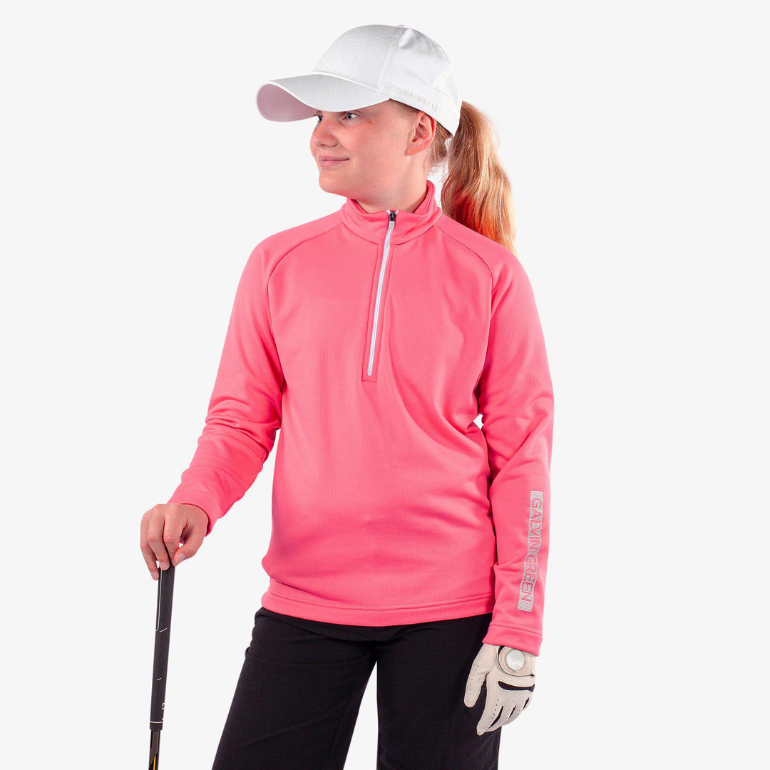 Raz is a Insulating golf mid layer for Juniors in the color Camelia Rose(1)