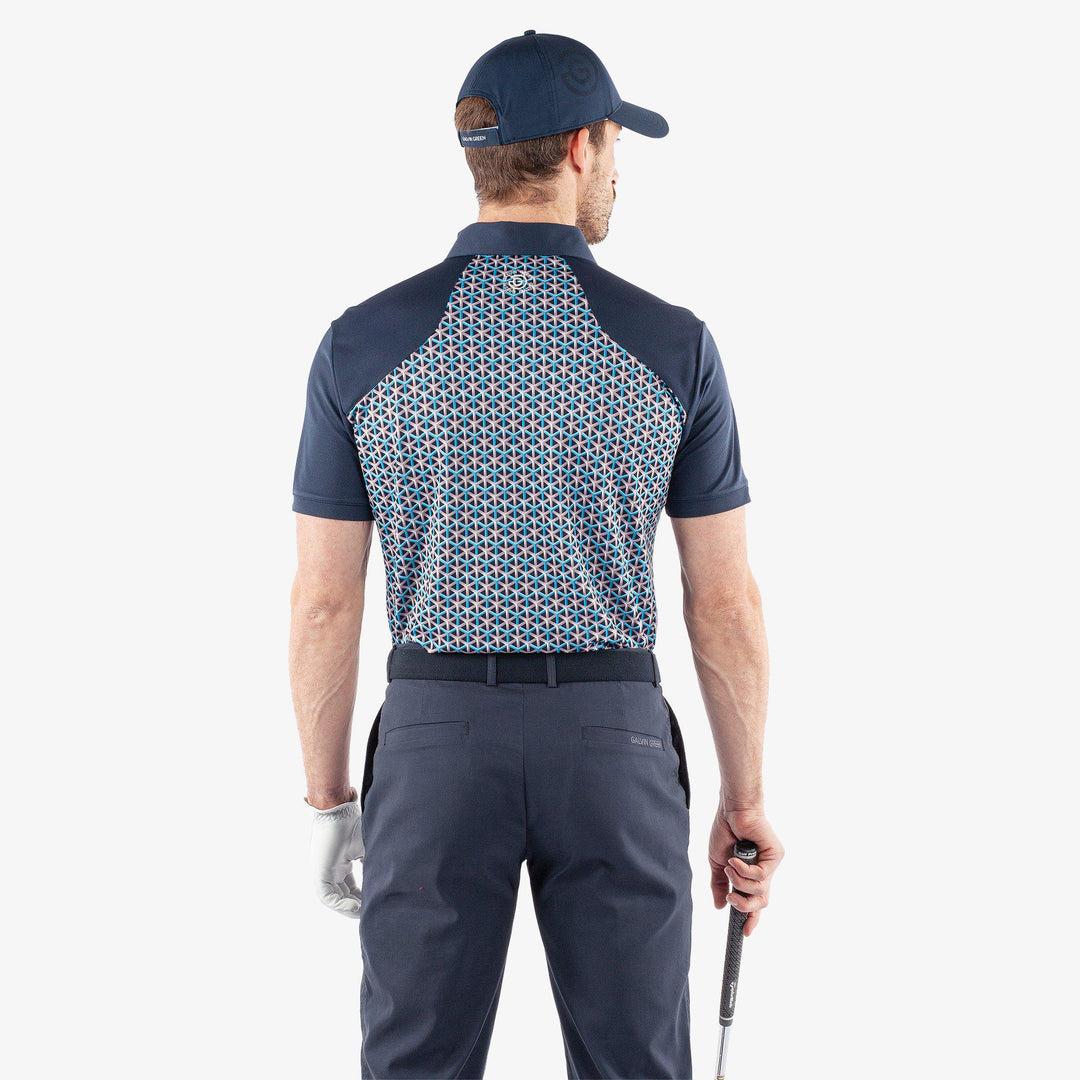 Mio is a Breathable short sleeve golf shirt for Men in the color Aqua/Navy(4)