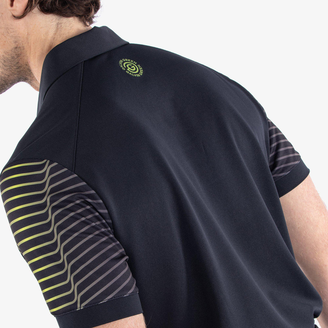 Milion is a Breathable short sleeve golf shirt for Men in the color Black/Sunny Lime(5)