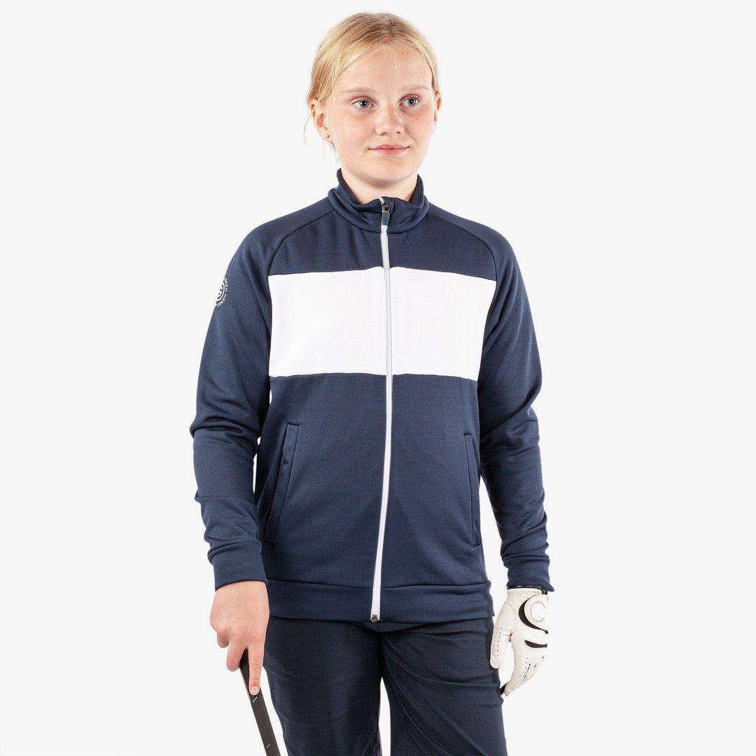 Rex is a Insulating golf mid layer for Juniors in the color Navy/White(1)