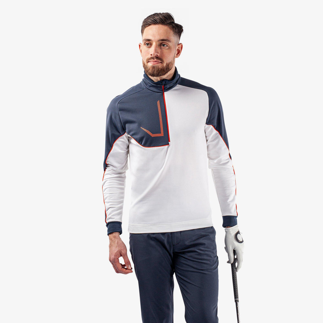 Daxton is a Insulating golf mid layer for Men in the color White/Navy/Orange(1)