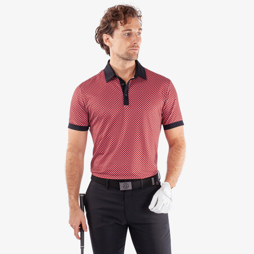 Mate is a Breathable short sleeve golf shirt for Men in the color Red/Black(1)