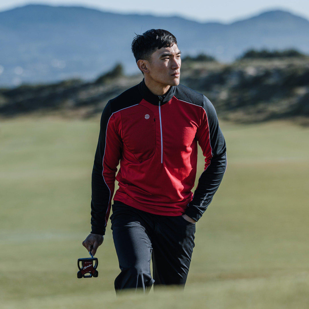 Dave is a Insulating golf mid layer for Men in the color Red/Black(9)