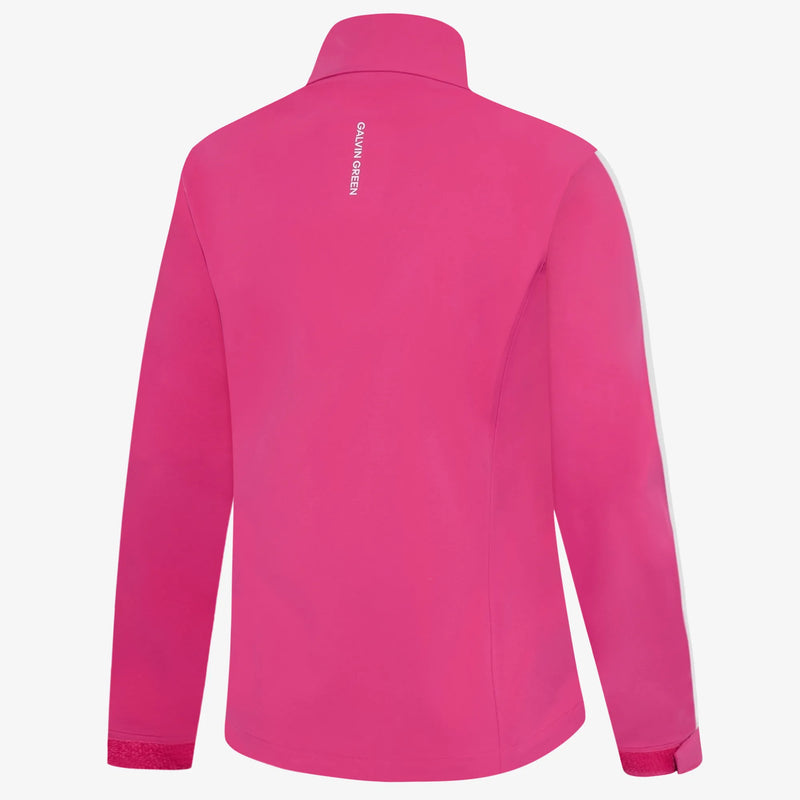 Abby is a Waterproof golf jacket for Women in the color Fuchsia/White(1)