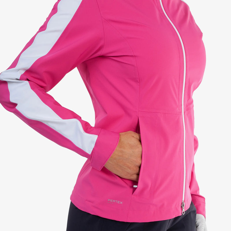 Abby is a Waterproof golf jacket for Women in the color Fuchsia/White(3)