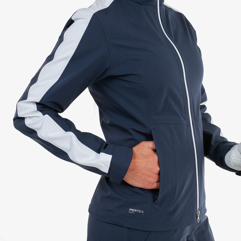 Abby is a Waterproof golf jacket for Women in the color Navy/White(4)