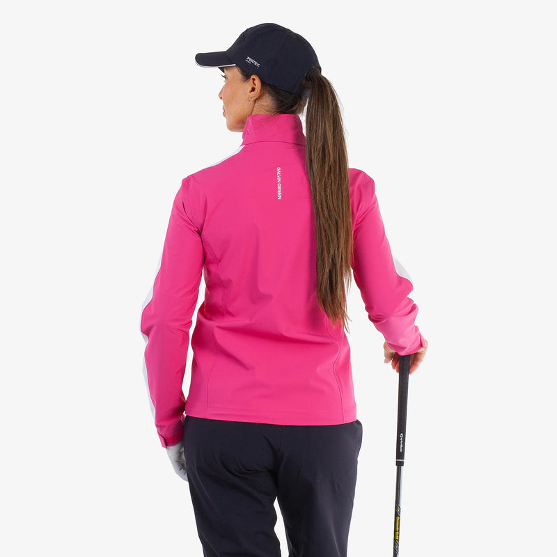 Abby is a Waterproof golf jacket for Women in the color Fuchsia/White(5)