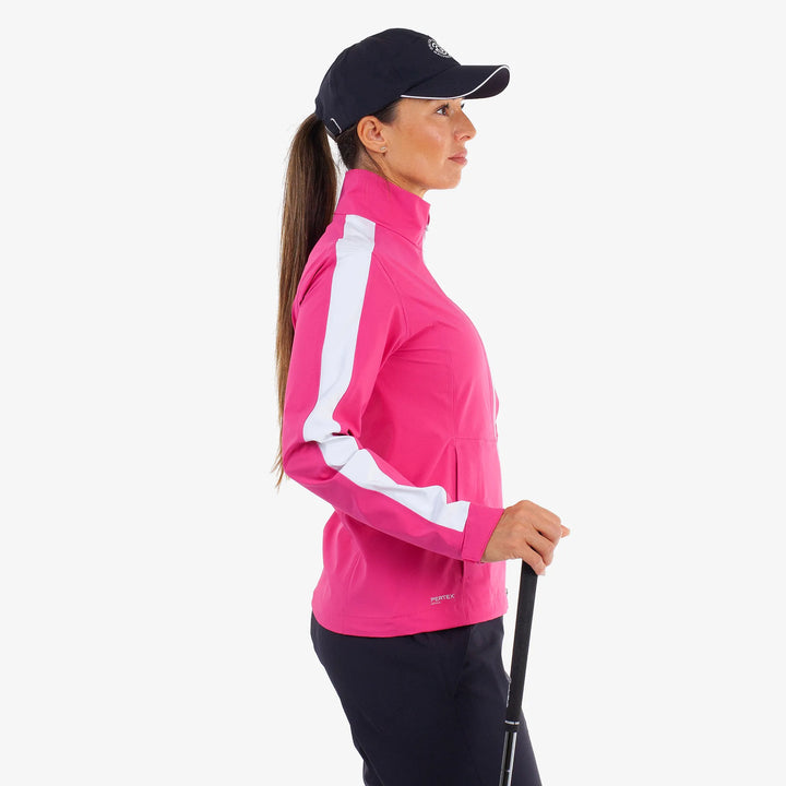 Abby is a Waterproof golf jacket for Women in the color Fuchsia/White(4)