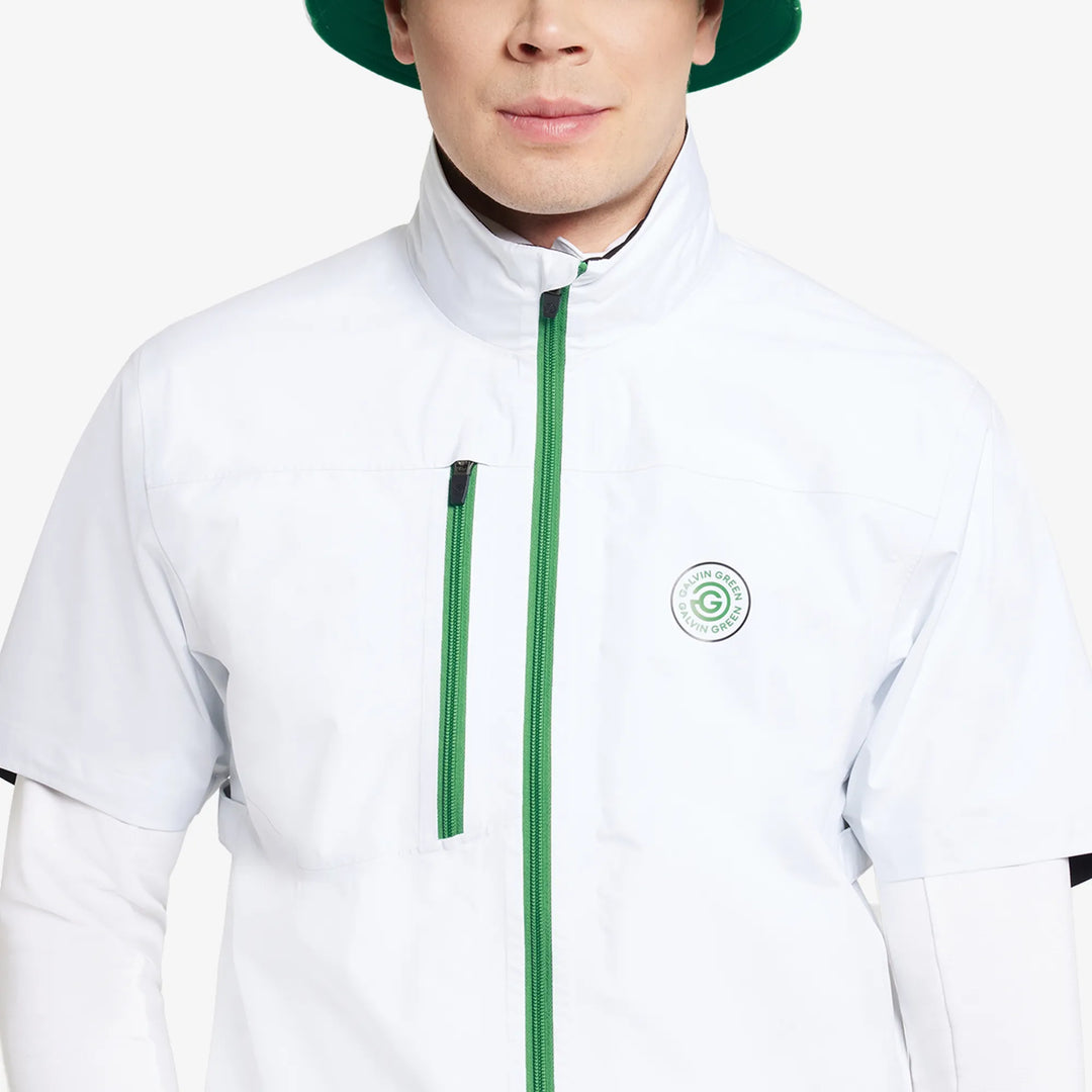 Abel is a Waterproof short sleeve golf jacket for Men in the color White(3)