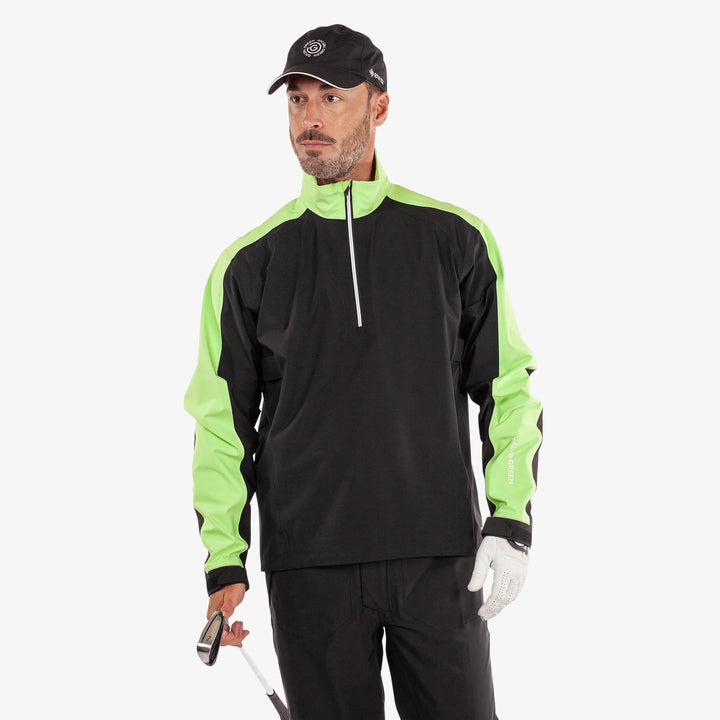 Adam is a Waterproof Golf Jacket for Men in the color Black/Fresh Green(1)