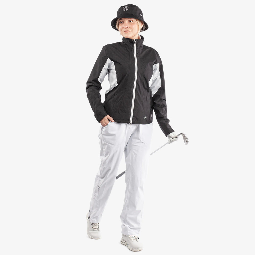 Aida is a Waterproof golf jacket for Women in the color Black/Cool Grey/White(2)