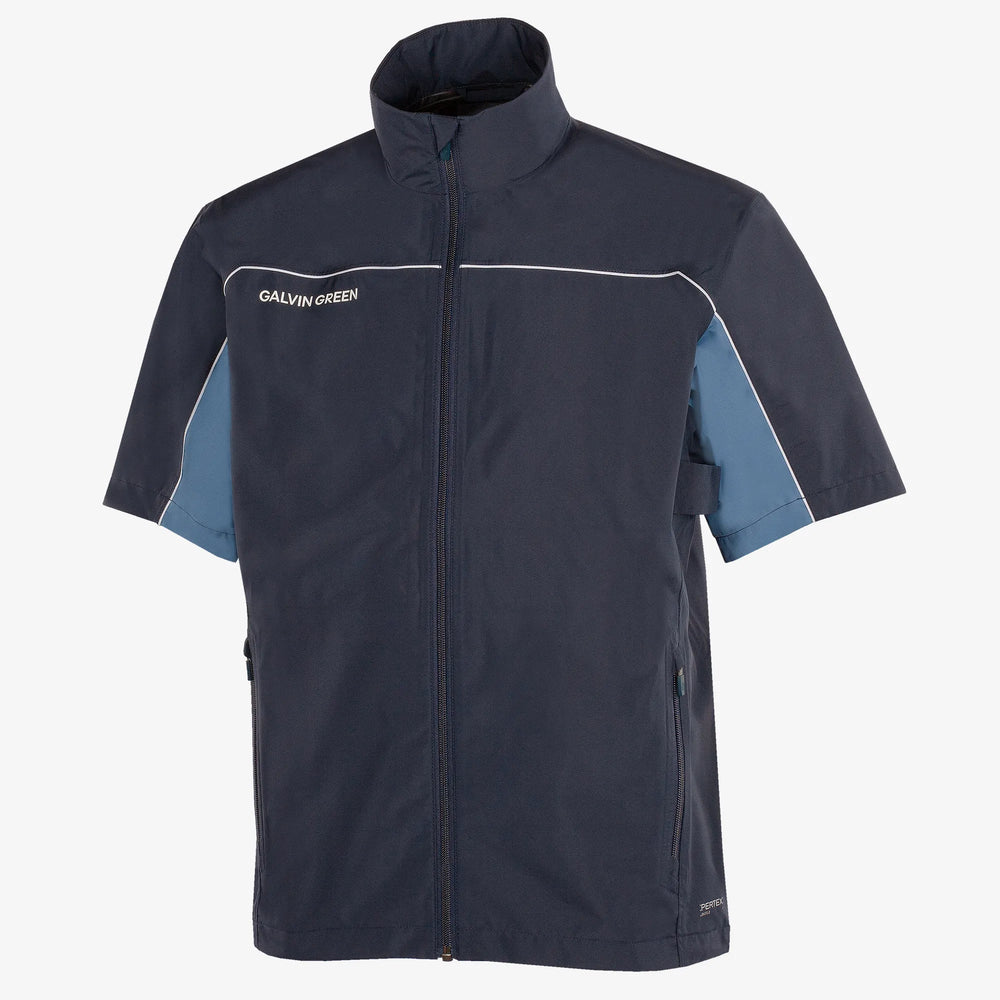 Air is a Waterproof short sleeve golf jacket for Men in the color Navy/Moonlight Blue(0)