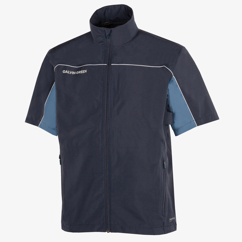 Air is a Waterproof short sleeve golf jacket for Men in the color Navy/Moonlight Blue(0)