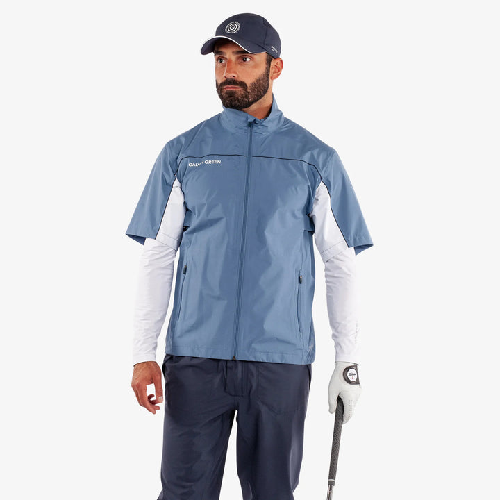 Air is a Waterproof short sleeve golf jacket for Men in the color Moonlight Blue/White(1)