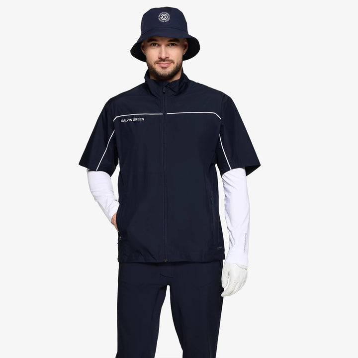 Air is a Waterproof short sleeve golf jacket for Men in the color Navy/White(1)