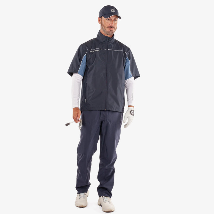 Air is a Waterproof short sleeve golf jacket for Men in the color Navy/Moonlight Blue(2)