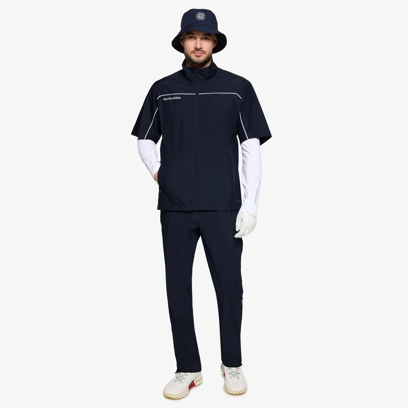 Air is a Waterproof short sleeve golf jacket for Men in the color Navy/White(2)
