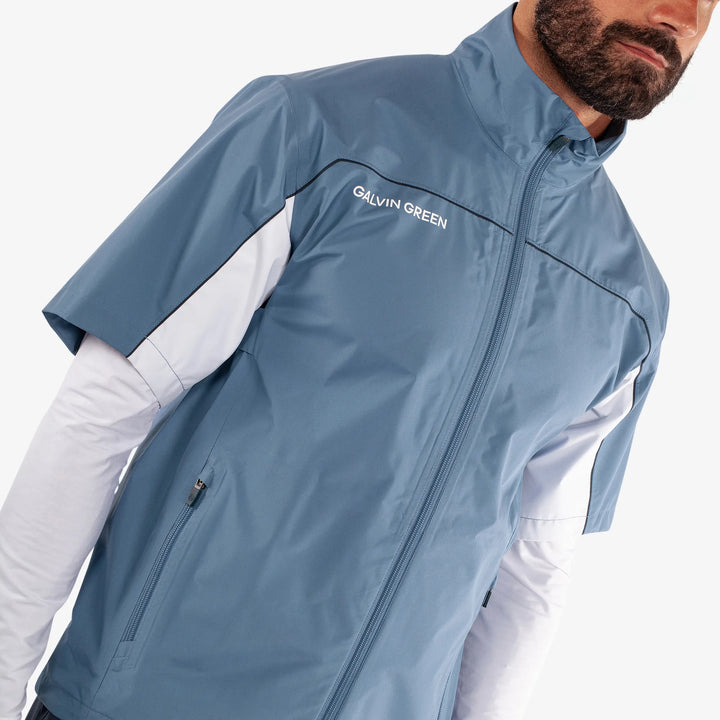Air is a Waterproof short sleeve golf jacket for Men in the color Moonlight Blue/White(3)